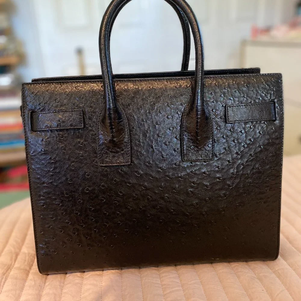 Yves Saint Laurent Black Ostrich Small Sac Du Jour Handbag - Picture 2 of 8